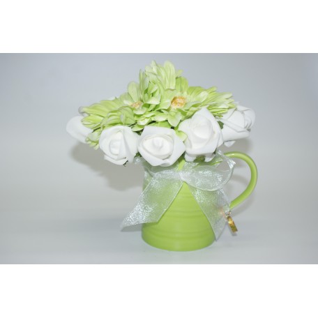 Lime Ceramic Milk Jug with Roses and Gerbera